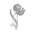 Gold Silver Tone Clear Rhinestone Tulip Flower Brooch view 2