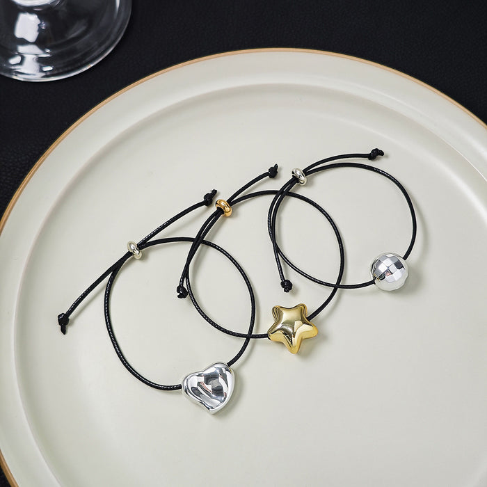 Metal Charm Black Cord Adjustable Sliding Bracelet Styles