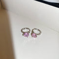 Pink And Clear Crystal Silver Tone Huggie Hoop Earrings view 6