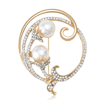 Pearl Floral Swirl Brooch in Gold or Silver Tone Floral Pin