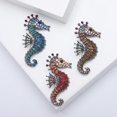 Crystal Seahorse brooch shown in front product view