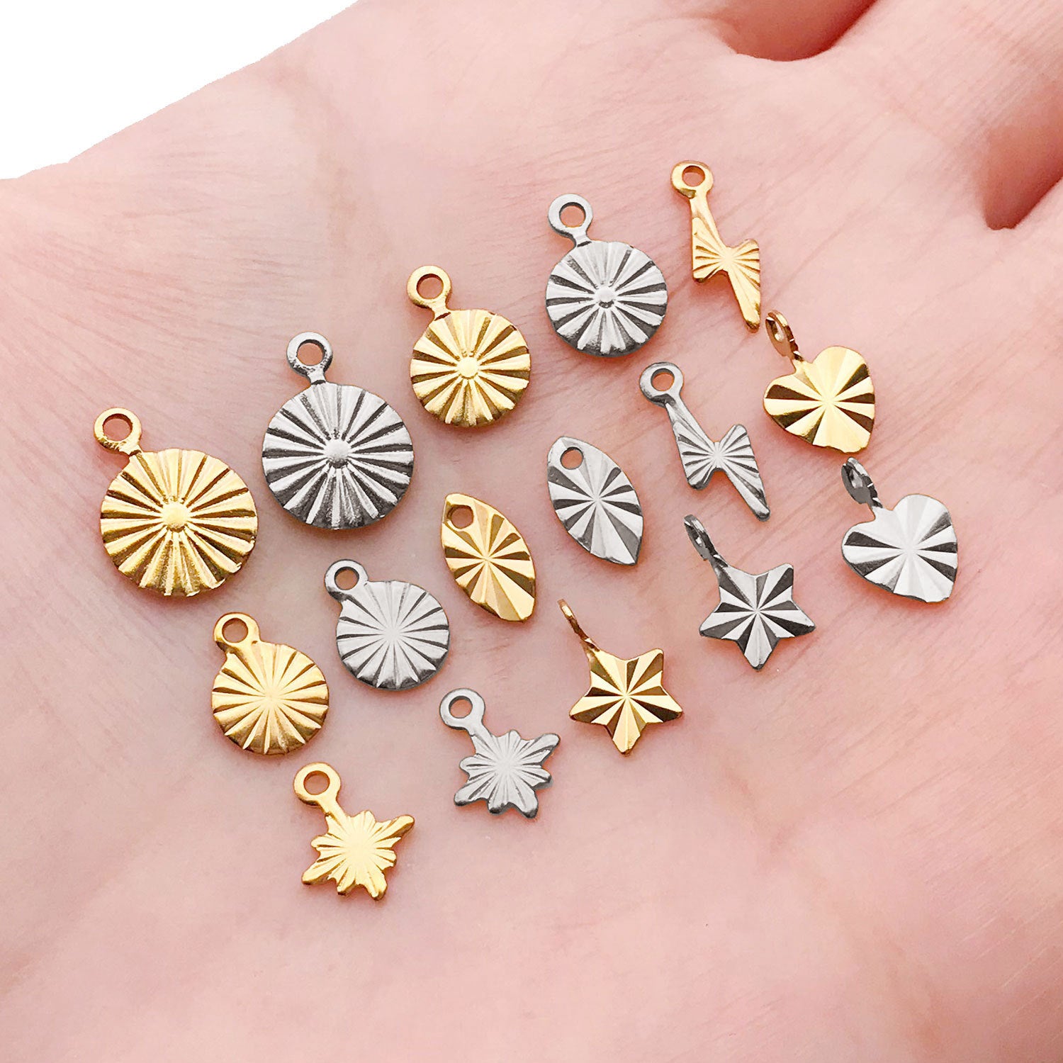 Stainless Steel Gold Pattern Heart-Shaped Five-Point Star Tag Charm Pendant for Jewelry Making