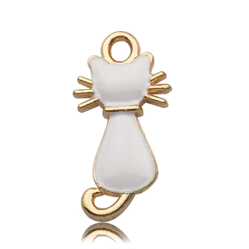 K Gold Enamel Zinc Alloy Cat Charm Pendant for DIY Earrings Bracelet Jewelry Making