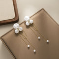 Pearl Look Cluster Gold Chain Extra Long Stud Earrings view 3