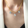 Gold Rope Chain Necklace Three Oval Stone Drop Pendants view 4