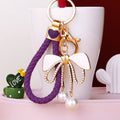 White Enamel Bow Keychains in Plain and Three Braided Loop Options view 3
