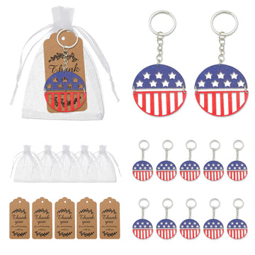 Red, White And Blue Star And Stripe Round Wood Keychain, 2 Options