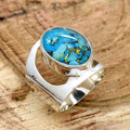 Silver Oval Blue Stone Openwork Cocktail Ring Sizes view 2