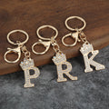 Gold-Tone Rhinestone Crown Letter Keychain With Key Ring view 1