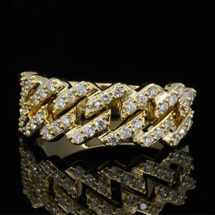 Gold Cuban Link Pavé CZ Geometric Finger Ring Sizes 6-10