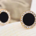Black Center Clear Look Border Round Stud Earrings view 3