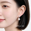 Silver Tone Clear Stone Four Petal Flower And Pearl Stud Earrings view 2