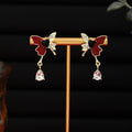Red and Black Mismatched Fairy Butterfly Teardrop Stud Earrings view 2
