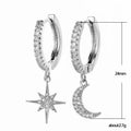 Silver Tone Star Moon CZ Mismatch Huggie Hoop Drop Earrings view 5