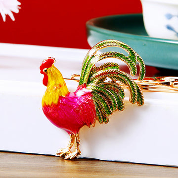 Enamel Rooster Keychains in Plain and Red Fortune Cord Options