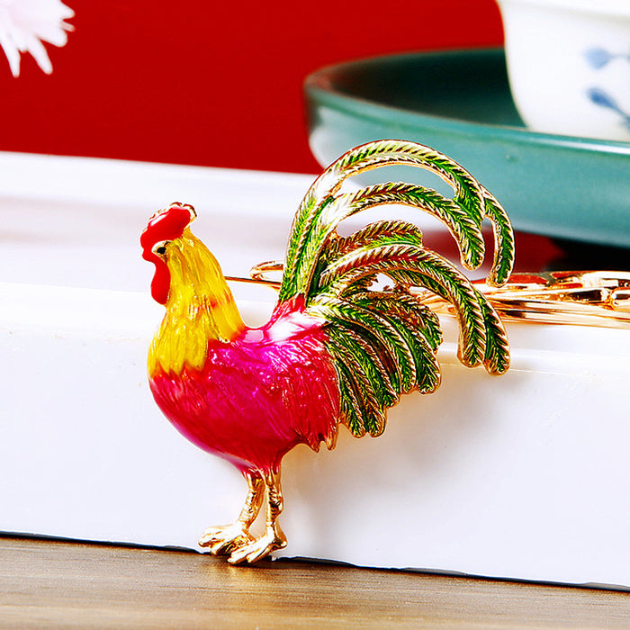 Enamel Rooster Keychains in Plain and Red Fortune Cord Options