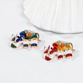Red Gold Tone Elephant Crystal Enamel Two Designs Metal Brooch Pin view 4