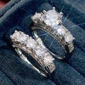 Silver Tone Dual Stack Round CZ Engagement Ring Set view 2