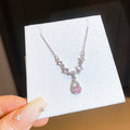 Silver Tone Crystal Floral Teardrop Pendant Necklace view 8