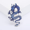 Coiled Dragon Brooch in Metal with Curled Enamel Dragon with Crystal Details view 3