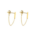 Minimal Bar Stud Earrings With Connecting Chain Tassel Pair view 5