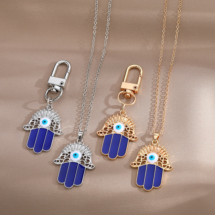 Gold and Silver Tone Open Hamsa Necklaces and Clip Keychains
