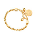 Gold Elastic Bead Bracelet Engraved Round Coin Charm Cubes Balls view 5