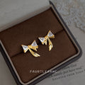 Gold-Tone Metal Bow Triangle Clear Stone Stud Earrings view 4