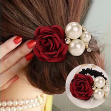 Light Purple Rose and Pearl Look Elastic Hair Tie Accessory