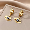 Gold Tone Hamsa Star and Lash Evil Eye Huggie Drop Earrings view 8