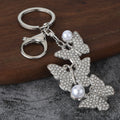 Triple Butterfly Rhinestone and Faux Pearl Keychains in Ten Styles view 3