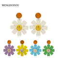 Green Wood Look Daisy Flower Statement Stud Earrings view 1