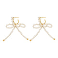 White Crystal Bow Chain Tassel Drop Earrings For Women view 5