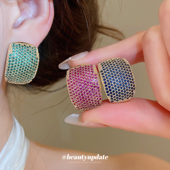 Ombre Crystal Rectangle Stud Earrings in Three Colors