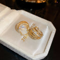 Gold-Tone Crystal Pearl Huggie Earrings For Women Jewelry view 6
