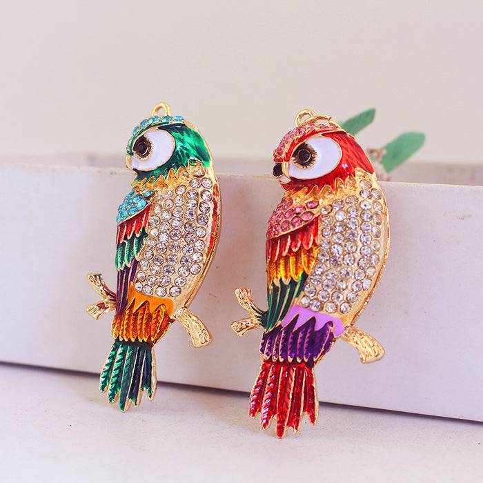 Multicolor Rhinestone Parrot Keychain With Lobster Clasp