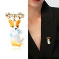Orange And White Dog Brooch With Bow With Polished Metal Detail view 2