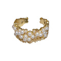 Pearl Like Cluster And Crystal Wide Open Ring In Silver Or Gold Tone view 5