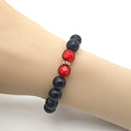 Black Round Bead Red Faceted Cat Charm Stretch Bracelet view 4