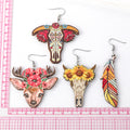 Silver Tone Western Cow Skull and Feather Acrylic Hook Earrings view 5