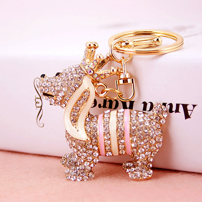 Rhinestone Crown Dog Keychain Cute Pet Bag Charm Gift