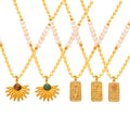 Gold Pearl Disc Chain Pendant Necklaces Hand Sun Rose Motifs view 5