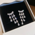 Silver Crystal Teardrop Tassel Earrings Bar Necklace view 6