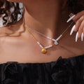 Shell Pendant Necklace With Imitation Pearls Gold Or Steel view 2