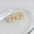 Gold Edge Cream Enamel Four Petal Flower Stud Earrings Pair view 4
