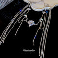 Silver Tone Layered Chain Necklace with Crystal Tassel Drops view 4
