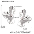Wavy Shell Pearl Petal Flower Stud Earrings Gold Steel view 7