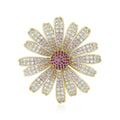 Gold Daisy Zircon Brooch White Purple Center Two Colors view 1