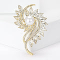 Crystal Swirl Flower Brooch With Pearl in Gold or Silver Tone view 2