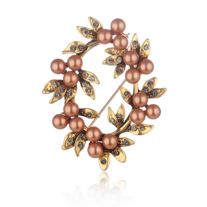 Gold Tone Floral Wreath Wreath Pearl Look Two Designs Metal Brooch Pin
